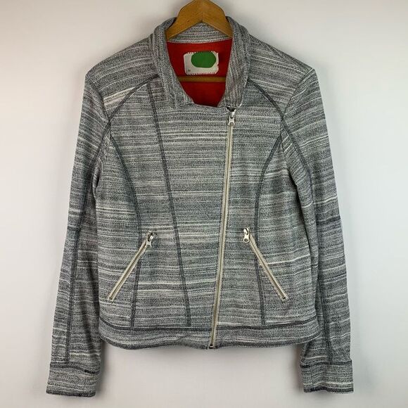 Anthropologie Women’s Gray Caitlin Knit Moto Jacket zip front no size tag - Picture 1 of 10